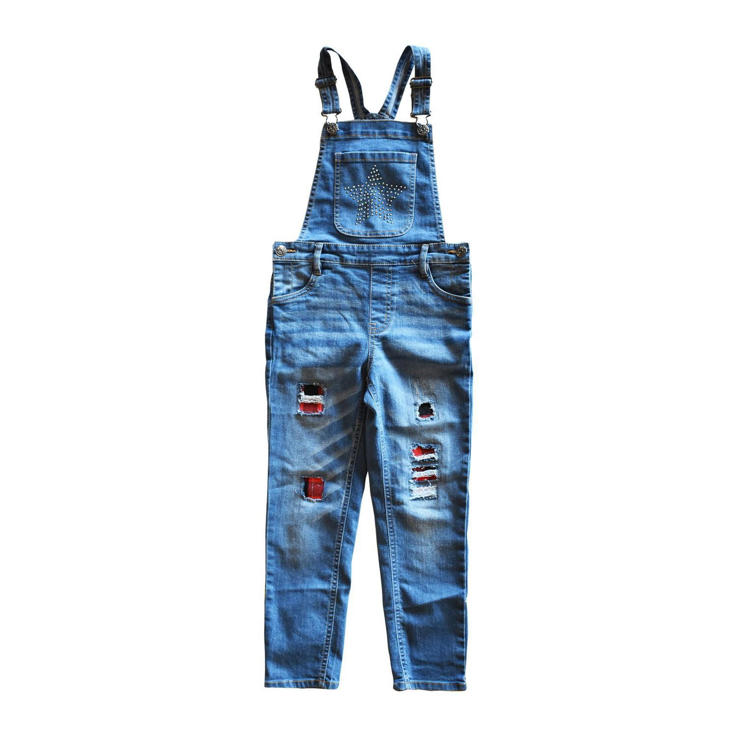 Girls Mini Pop Kids Rock In Plaid Denim Overalls