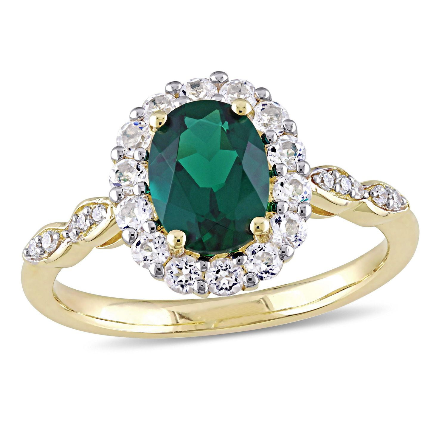 Miabella 1-5/8 Carat T.G.W. Created Emerald, White Topaz and Diamond Accent 14K Yellow Gold Halo Vintage Engagement Ring
