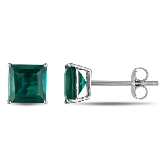 Clous d'oreille Miabella avec émeraudes synthétiques 2-1/3 CT PBT en or blanc 10K