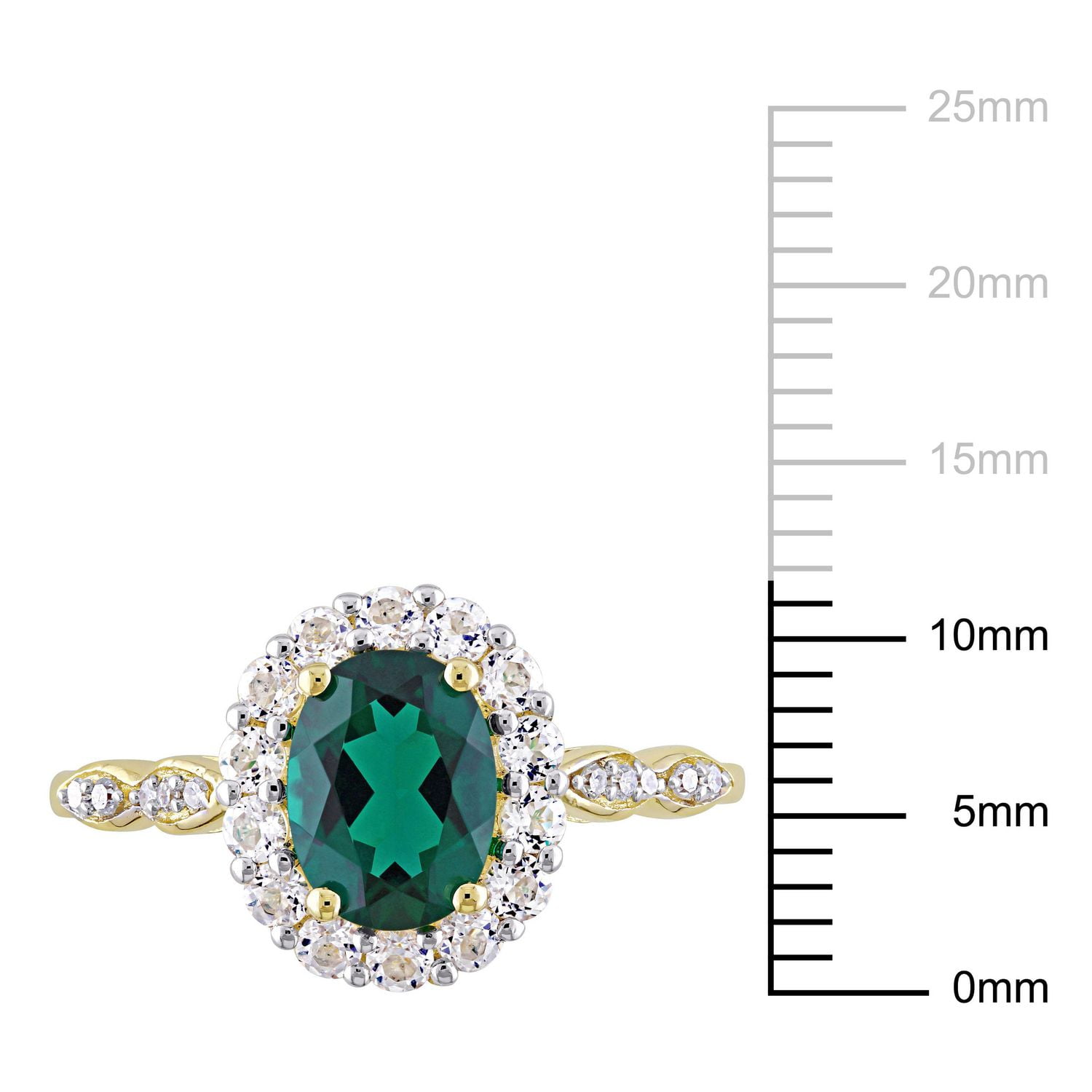 Bague de fiançailles de style rétro Miabella avec émeraude synthétique, topazes blanches 1-5/8 CT PBT et accents de diamants en or jaune 14K