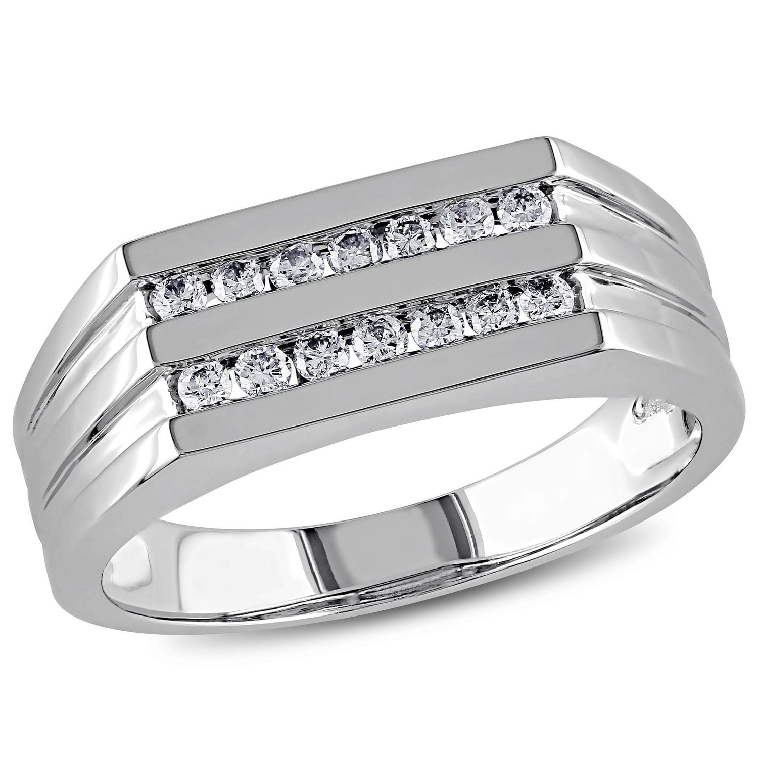 Miabella 1/3 Carat T.W. Diamond 10K White Gold TwoRow Men's Ring
