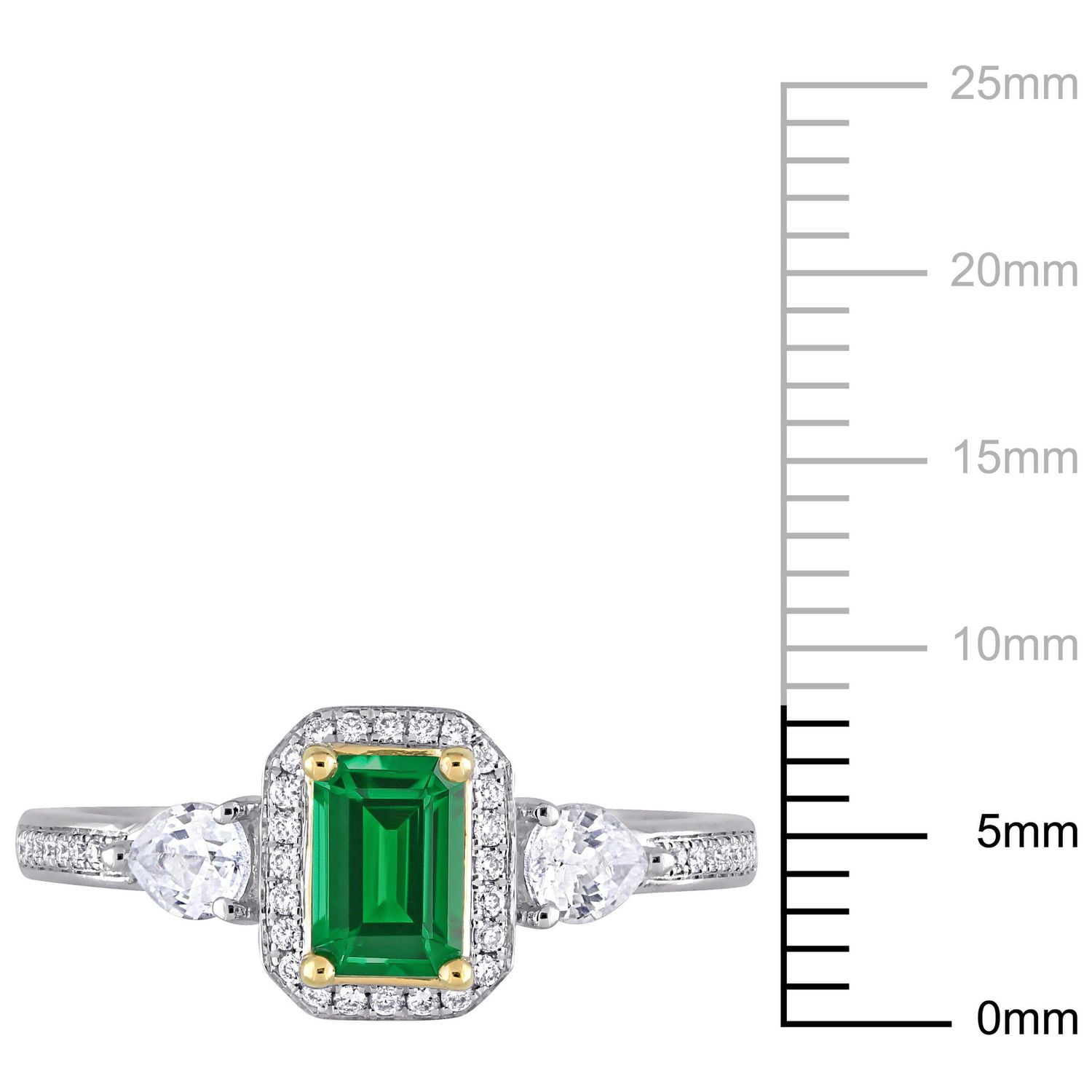 Bague de fiançailles à 3 pierres Miabella avec émeraude, saphirs blancs 7/8 CT PBT et diamants 1/8 CT poids total en or double ton 14K