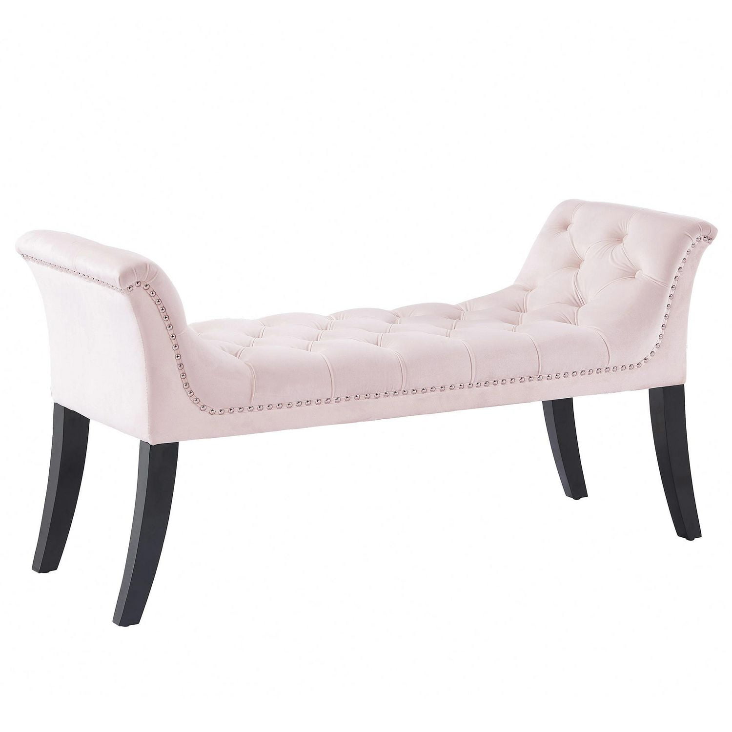Contemporary Velvet & Solid Wood Bench in Blush Pink Walmart Canada
