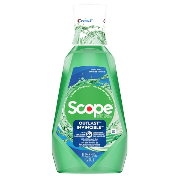Crest Scope Outlast Mouthwash/Mouth Rinse, Long Lasting Freshness, Kills Millions of Bad Breath Germs, Fresh Mint, 1L