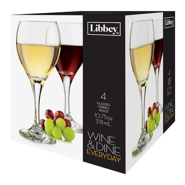 Libbey Glass Wine & Dine Ensemble de Verres à vin de tous les jours, ens. de 4