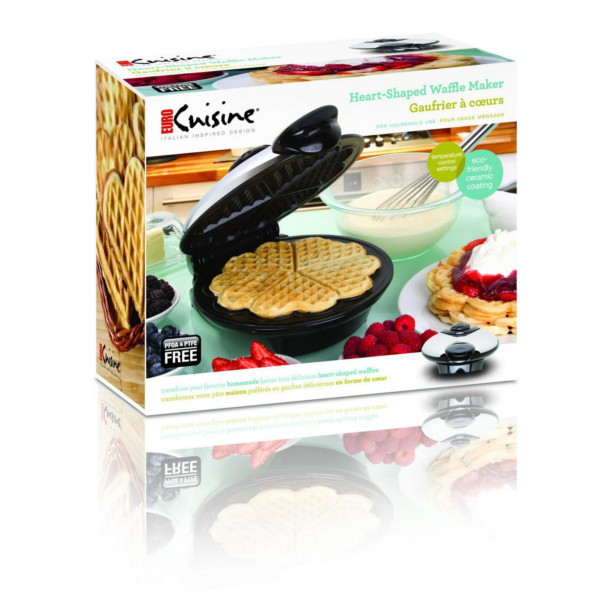 Euro Cuisine, WM520, Heart Shaped Waffle Maker with Eco, Ceramic