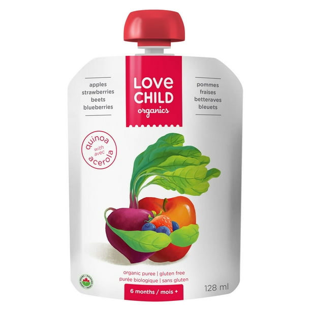 Love Child Organics Super Blends Puree - pommes, fraises, betteraves et bleuets 128 ml