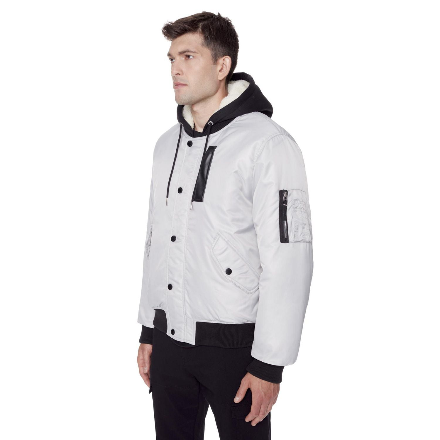 Dark Black Men's Hooded Bomber Jacket