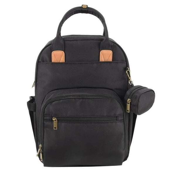 Baby Essentials ‘The Essential’ Multi-Pocket Mesh Padded Back Baby Diaper Bag Backpack with Insulated Bottle Pockets, Detachable Pacifier Pouch and Stroller Straps in Black, 11 pockets