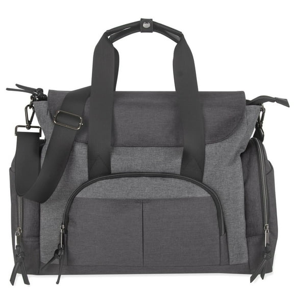 Baby Essentials 2 in 1 Convertible Multi-Pocket Baby Diaper Duffle Bag Tote with Magnetic Closure, Insulated Bottle Pockets, Foldable Diaper Changing Pad and Removable Shoulder Strap, grey, 14 pockets