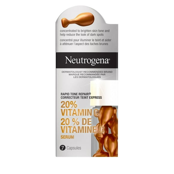 Neutrogena Rapid Tone Repair 20% Vitamin C Serum Capsules for Brightening Dark Spots and Anti-Aging for Fine Lines and Wrinkles, 7 count