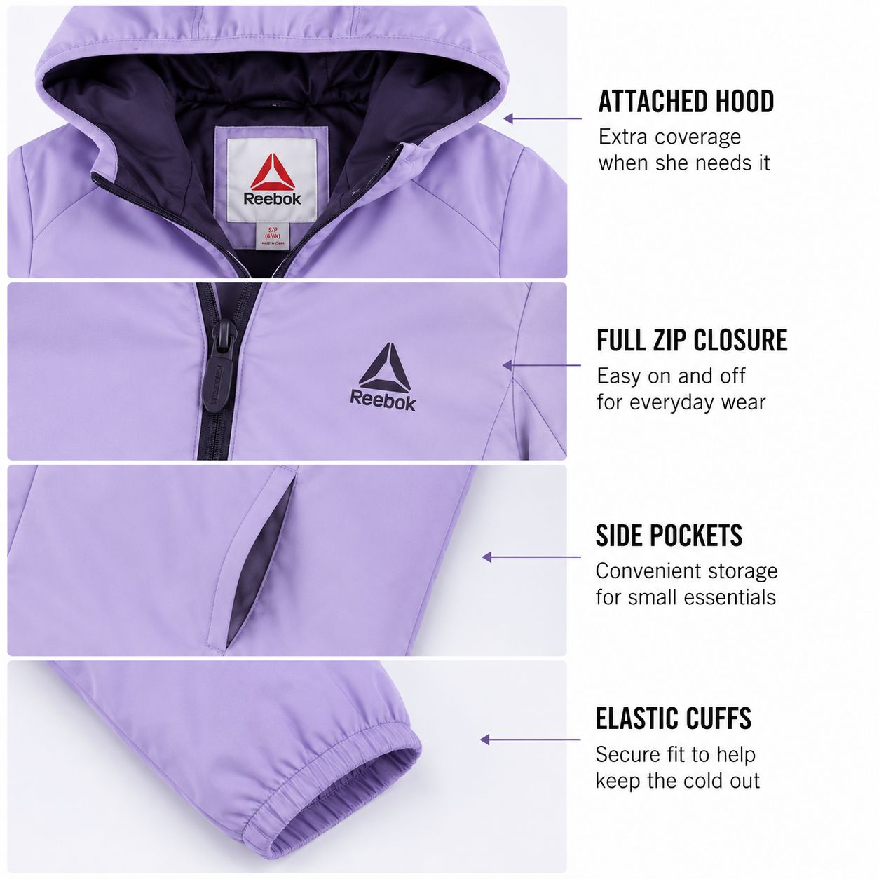 Manteau Delta Lite Reebok pour Filles, Tailles P à TG