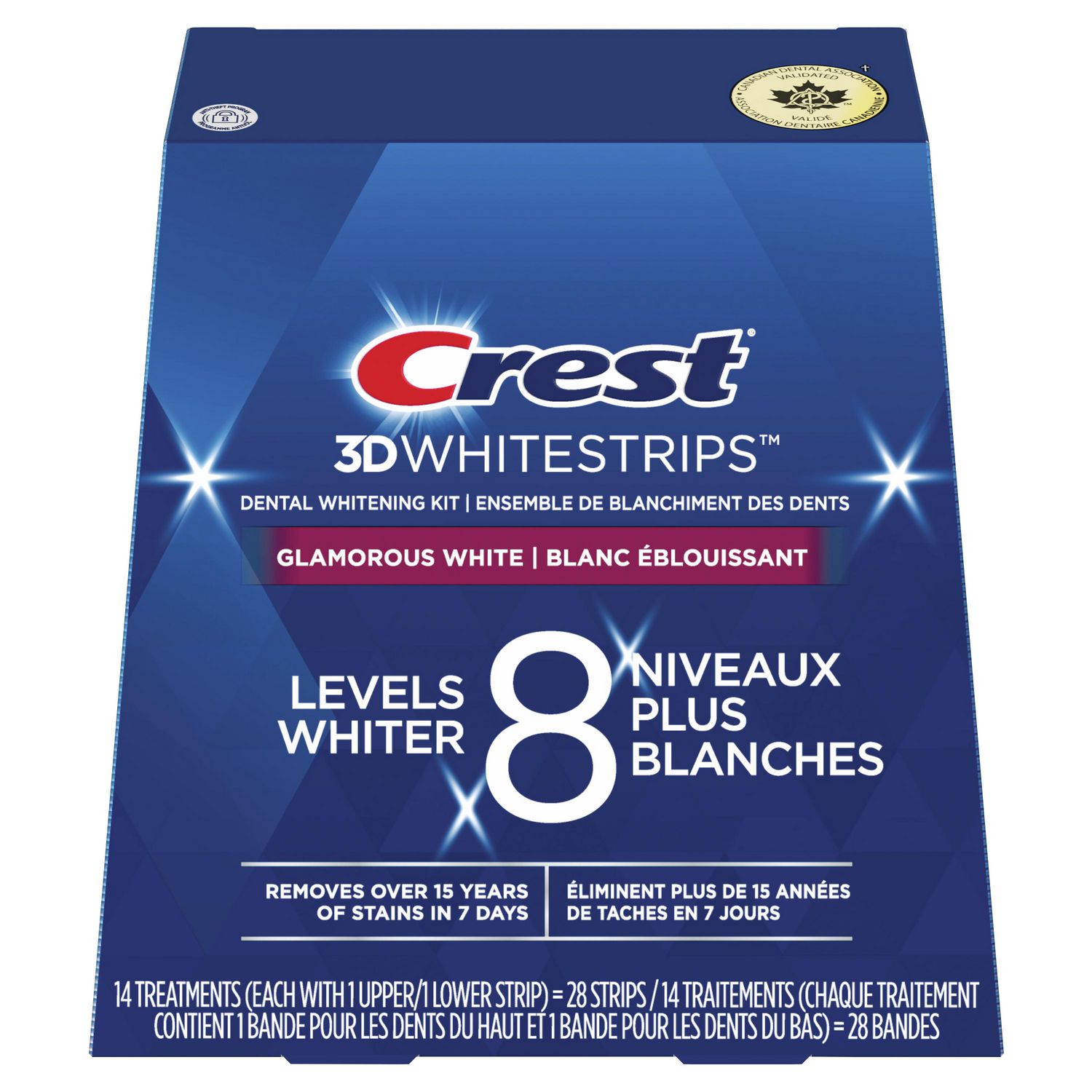 Crest 3DWhitestrips Glamorous White At-home Teeth Whitening Kit, 8