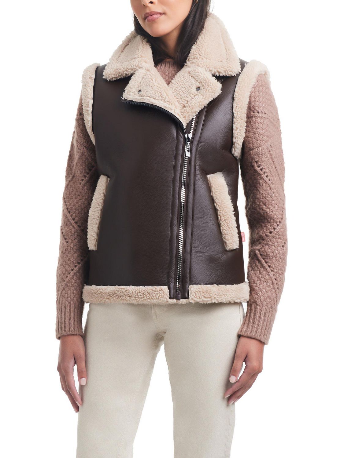 Sam & Libby Women's Short Faux Leather & Sherpa Mixed Vest