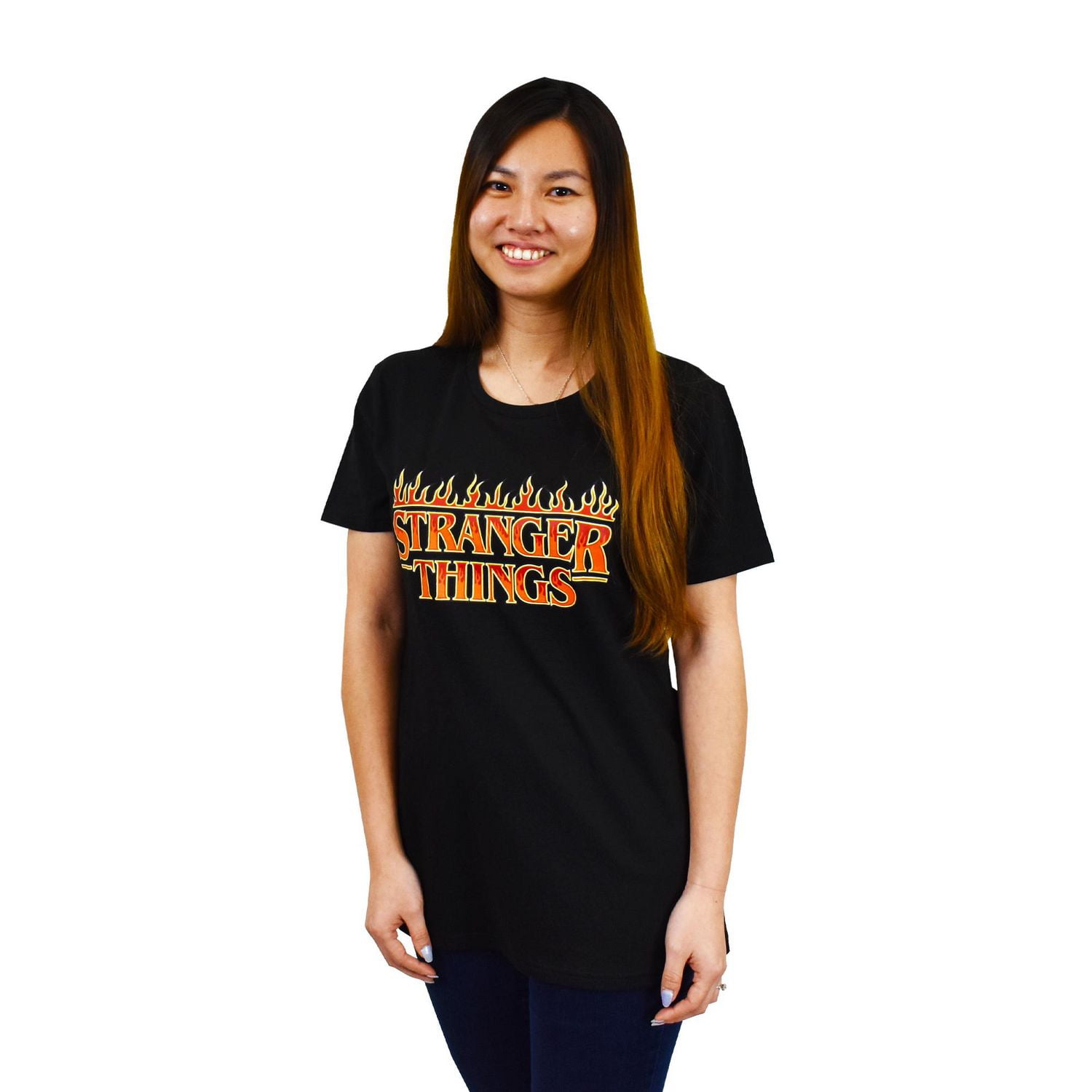 T-shirt à manches courtes avec logo Stranger Things Flames pour femme