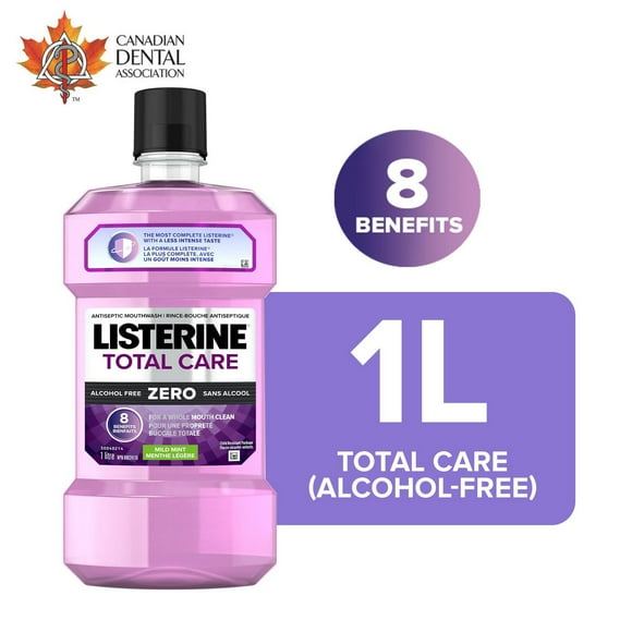 Listerine Alcohol Free Mouthwash, Total Care Zero, Fluoride Mouthwash for Bad Breath, Anti-Cavity, Helps Keep Teeth White, 1 L