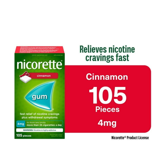 Nicorette Gum, Nicotine 4mg, Cinnamon Flavour, Quit Smoking Aid and Smoking Cessation Aid, 105 pieces