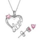 Ensemble de boucles d`oreilles et pendentif en forme de coeur en argent sterling avec zircon rose – image 1 sur 1