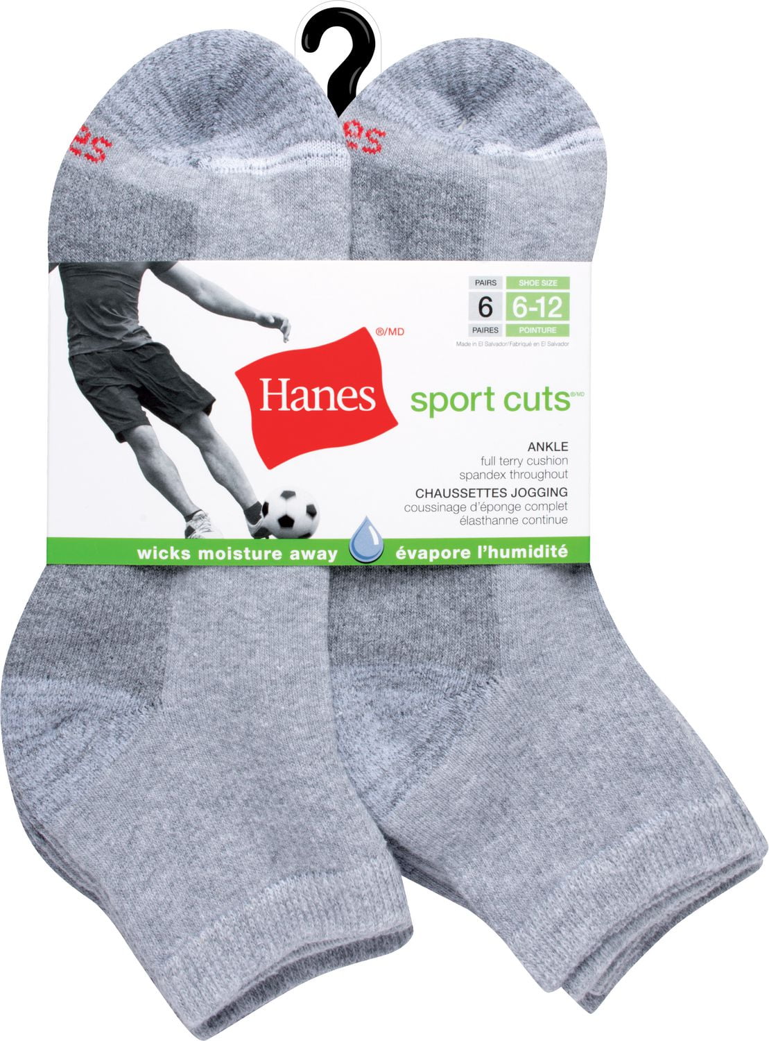 Hanes Men's 6 Pack Sport Cuts Ankle Socks, Sizes 6-12