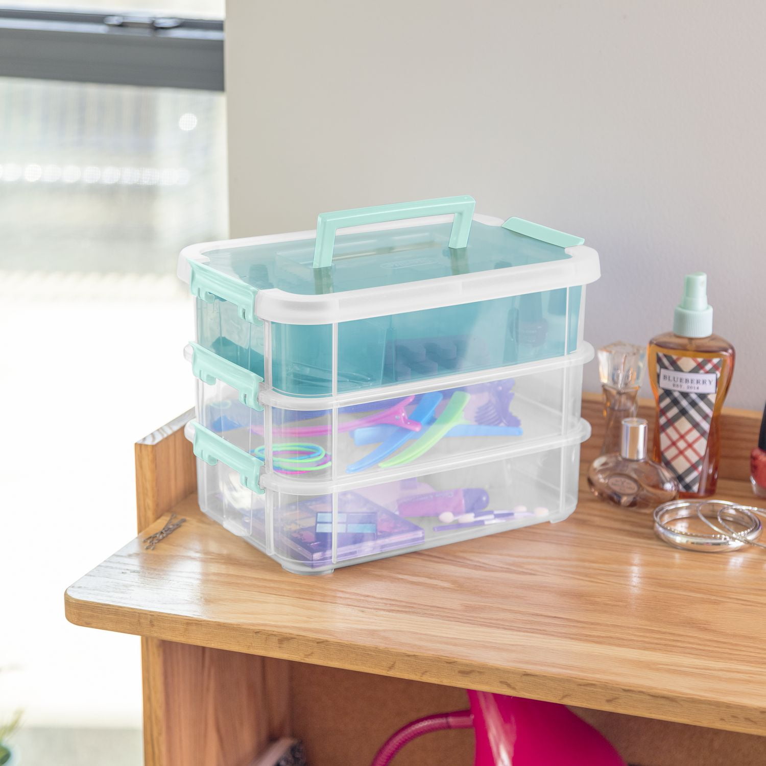 Sterilite® Clear Stack & Carry 3-Layer Handle Box with Tray at