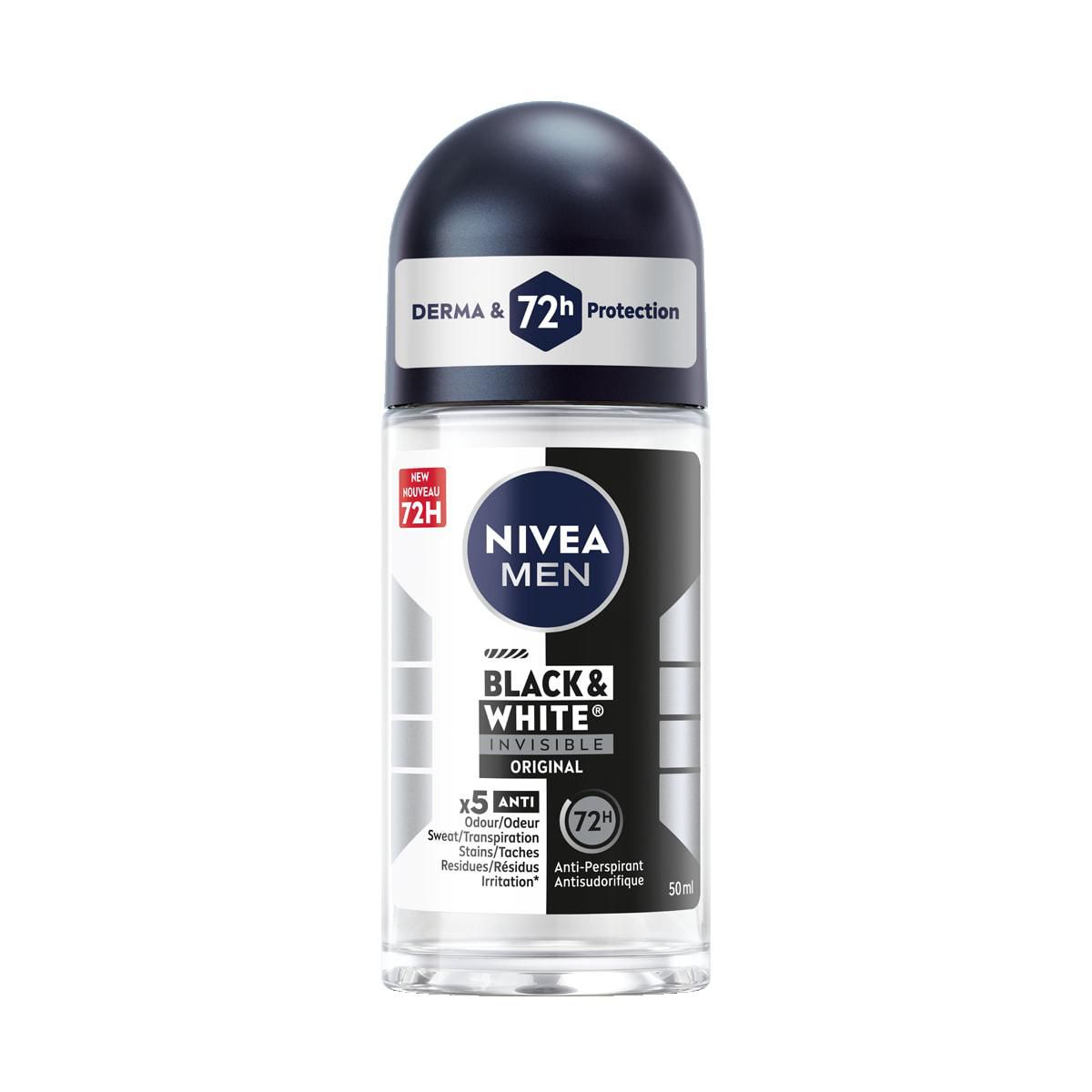 NIVEA MEN Black White Invisible Roll On 72 Hr Antiperspirant NIVEA MEN Black White Invisible Roll On 72 Hr Antiperspirant