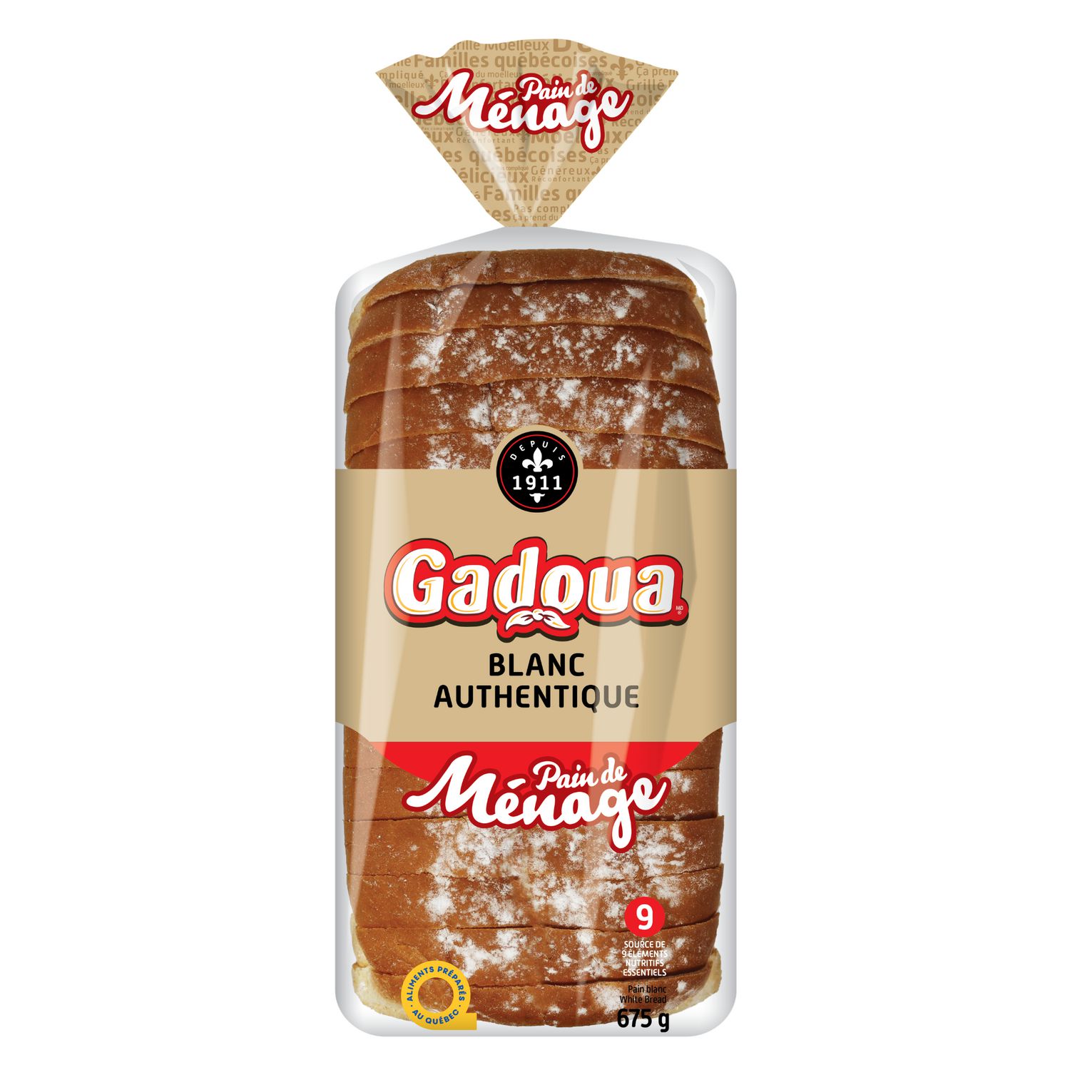 Gadoua® Homestyle White Bread Thick Sliced, Prepared in Quebec, No Artificial Flavours or Colours, 675 g