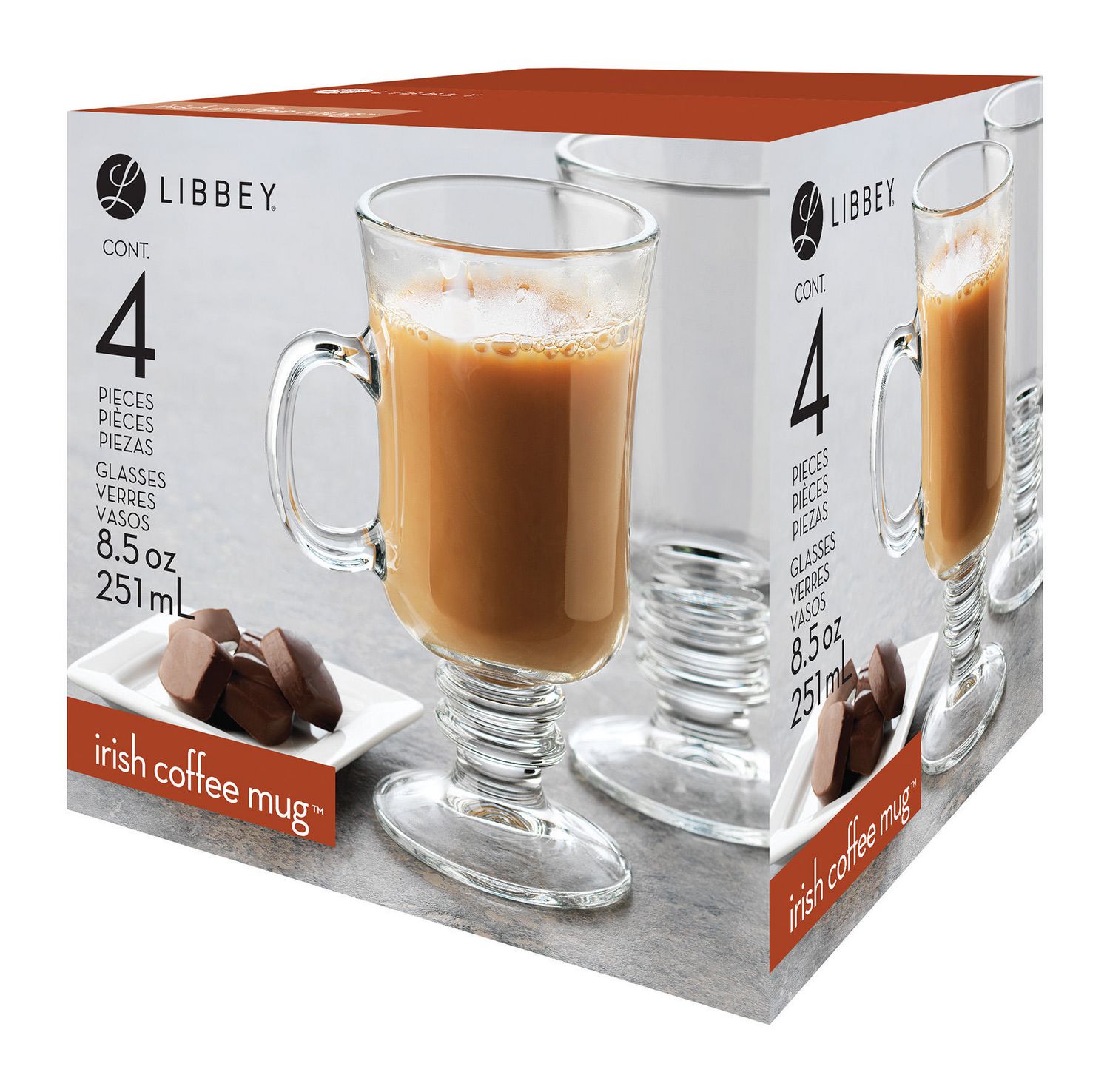 Tasses à café irlandais en verre de Libbey 251 ml (8,5 oz), ens. de 4 