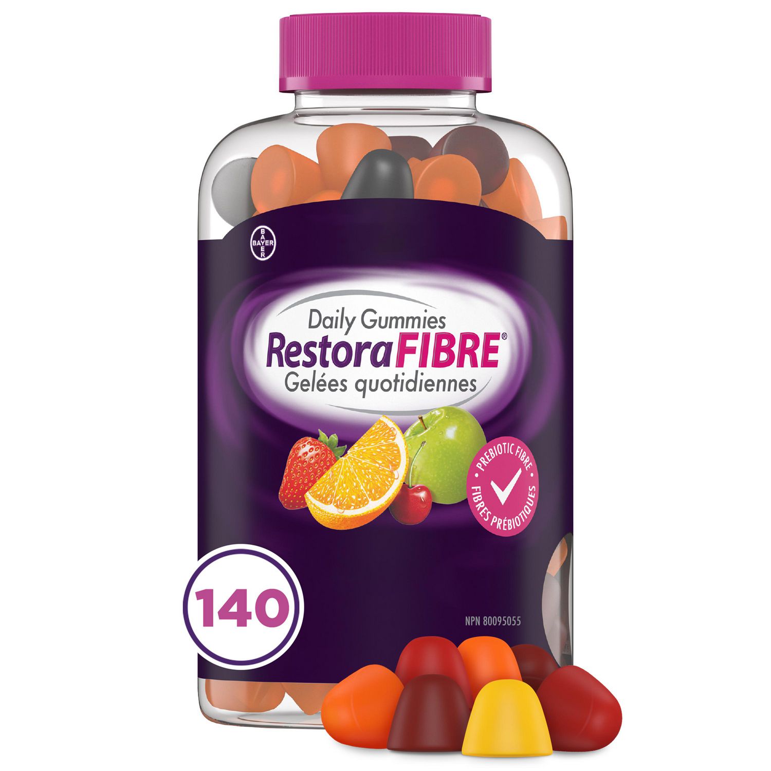 RestoraFIBRE Daily Prebiotic Fibre Gummies – for Men & Women, Naturally Sourced Inulin, Supports Regularity & Digestive Health, 6 Fruit Flavors, 140 Count