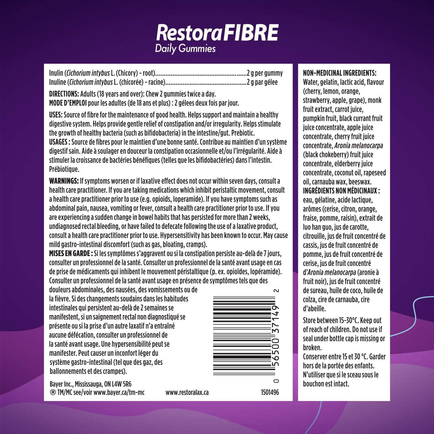 RestoraFIBRE Daily Prebiotic Fibre Gummies - Fibre Supplements For Men And Women, Naturally Sourced Inulin, Promotes Regularity And Supports Healthy Digestive System, Gentle Constipation Relief For Adults, 140 Gummies