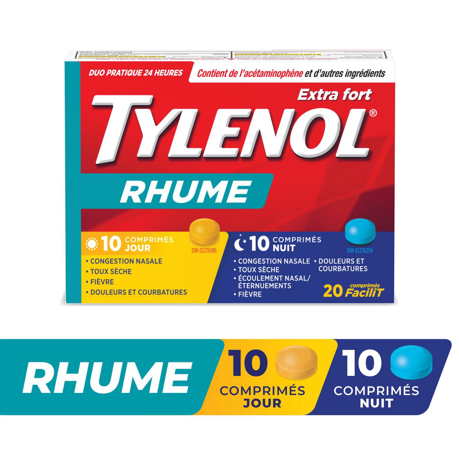 Tylenol Extra Strength Cold Relief Day/Night eZ Tabs, Acetaminophen 500 mg, 20 Count