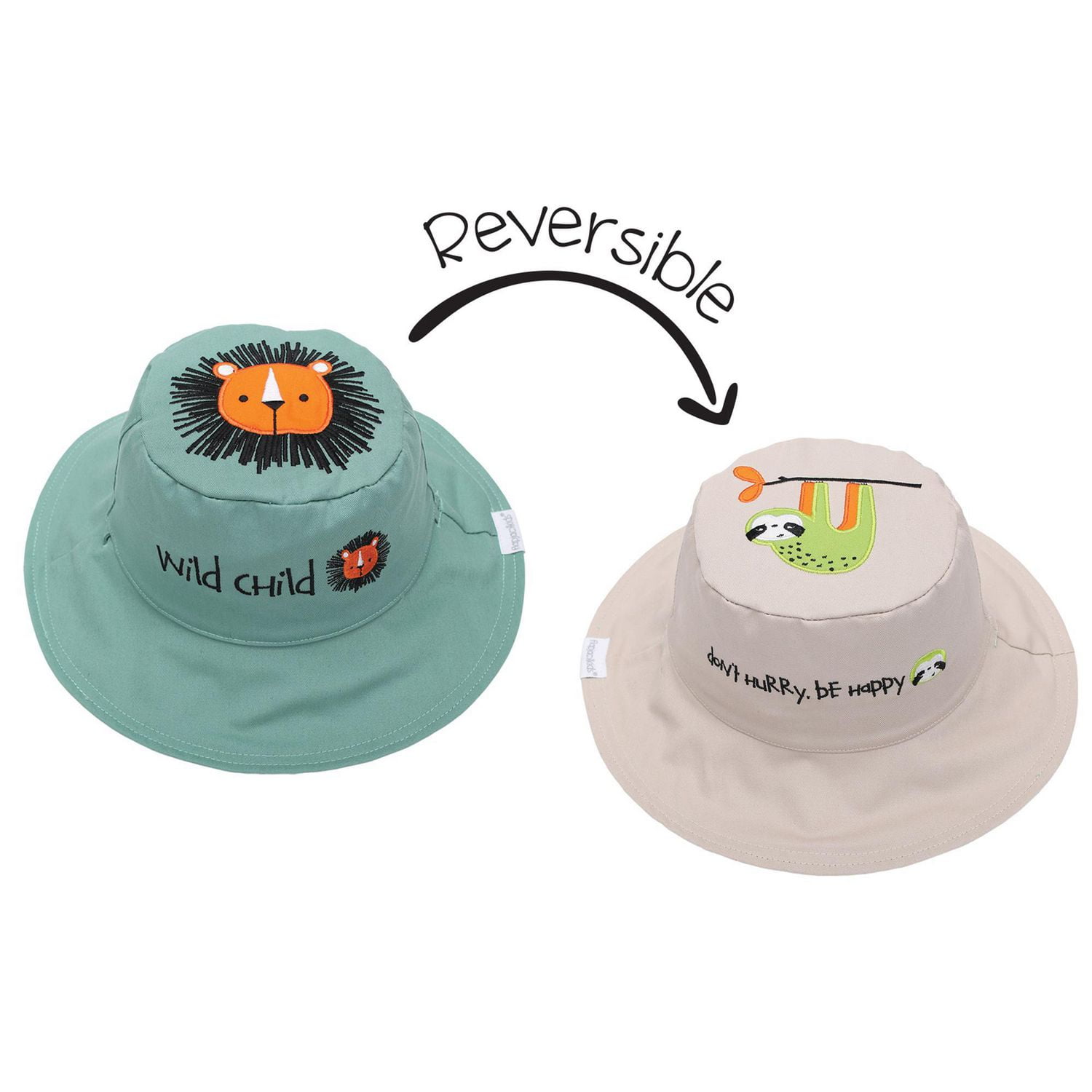 FlapJackKids - Reversible Baby, Kids & Toddler Sun Hat - Lion & Sloth - UPF 50+
