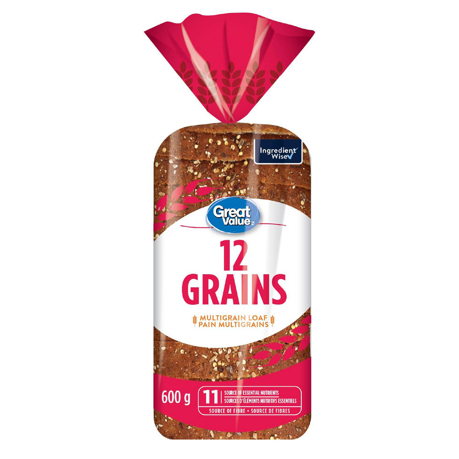 Great Value 12 Grains Multigrain Loaf, Source of 11 Essential Nutrients, 600 g
