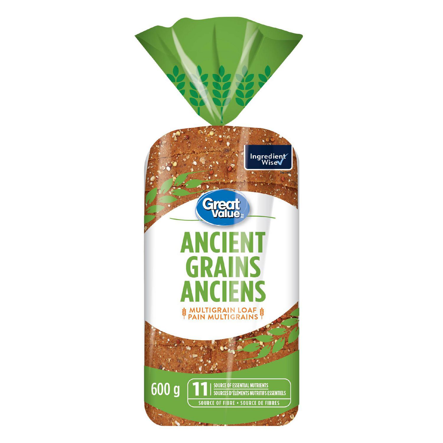 Pain multigrains aux grains anciens Great Value, Source de 11 nutriments essentiels, 600 g