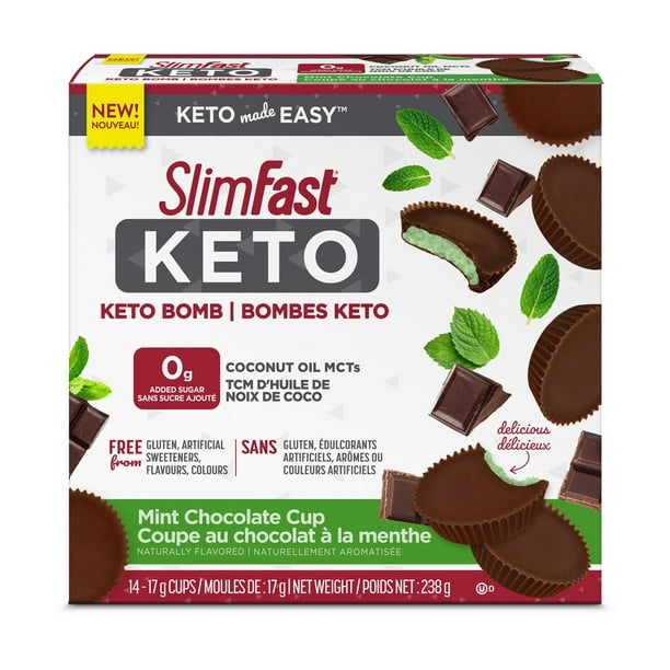 SlimFast Keto Bomb Snacks Snacks, 14x17g, Mint Chocolate tasses Par boite 238g Slimfast KETO Bombs 14pc x 17g