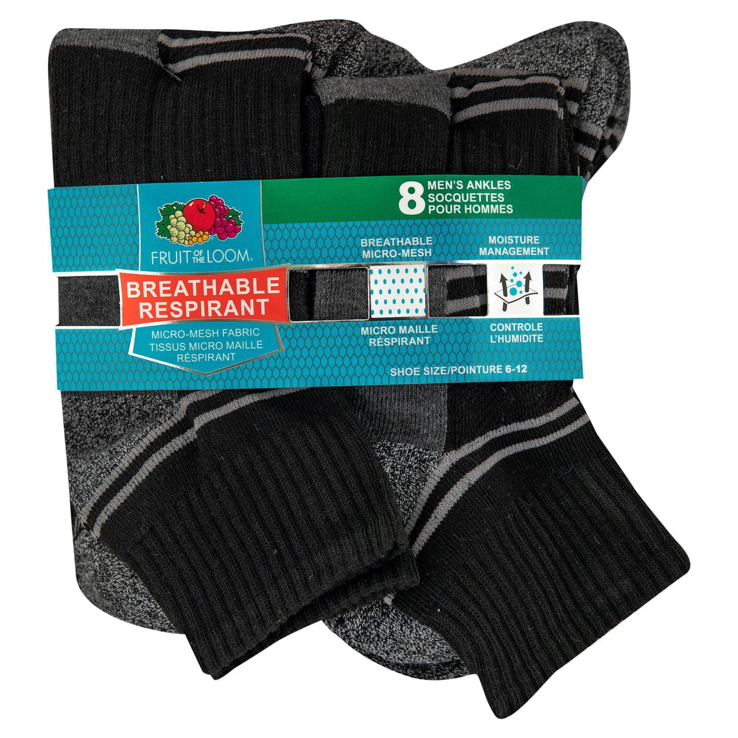 Fruit of the Loom - Mens Ankle - Breathable 8 pack