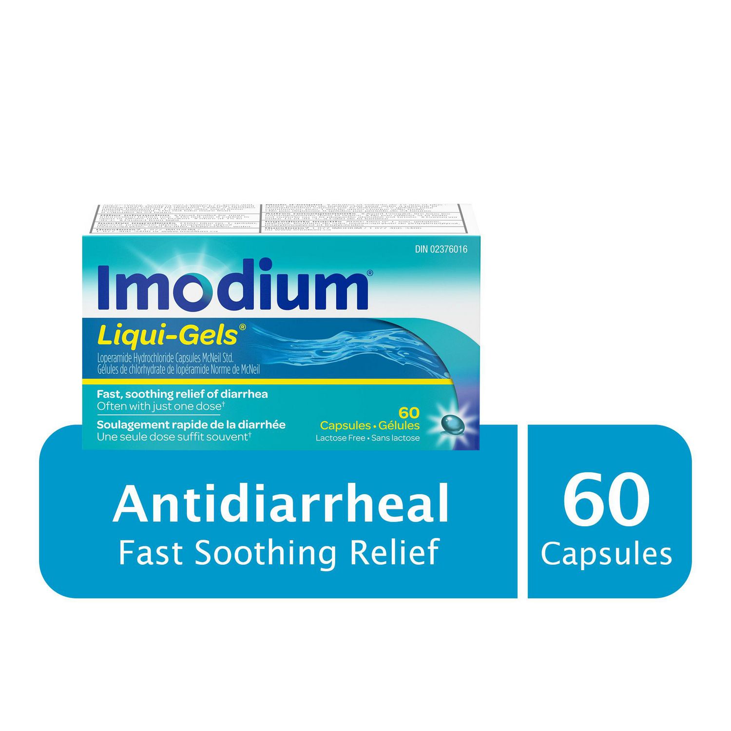 Imodium Liqui-Gels 2mg Loperamide Hydrochloride for Fast Acting Diarrhea Symptom Relief On the Go in Travel Size Softgels for Adults and Children 12+, 60 Count