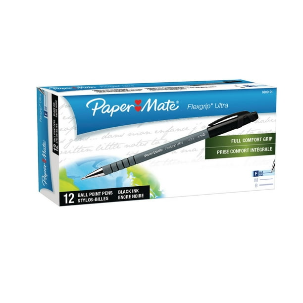 Lot 5 stylos bille noir Flexgrip Ultra Paper Mate - Stylos bille