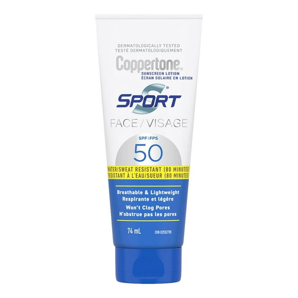 Coppertone Sport Face Sunscreen Lotion SPF 50, Lightweight, Water Resistant, 74mL