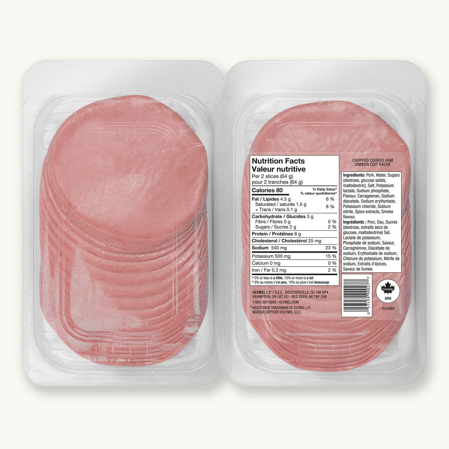 thumbnail image 5 of Olymel Chopped Cooked Ham - 400g Duo Pack, 2x200 g-8 g of protein per serving of 2 slices, 5 of 5