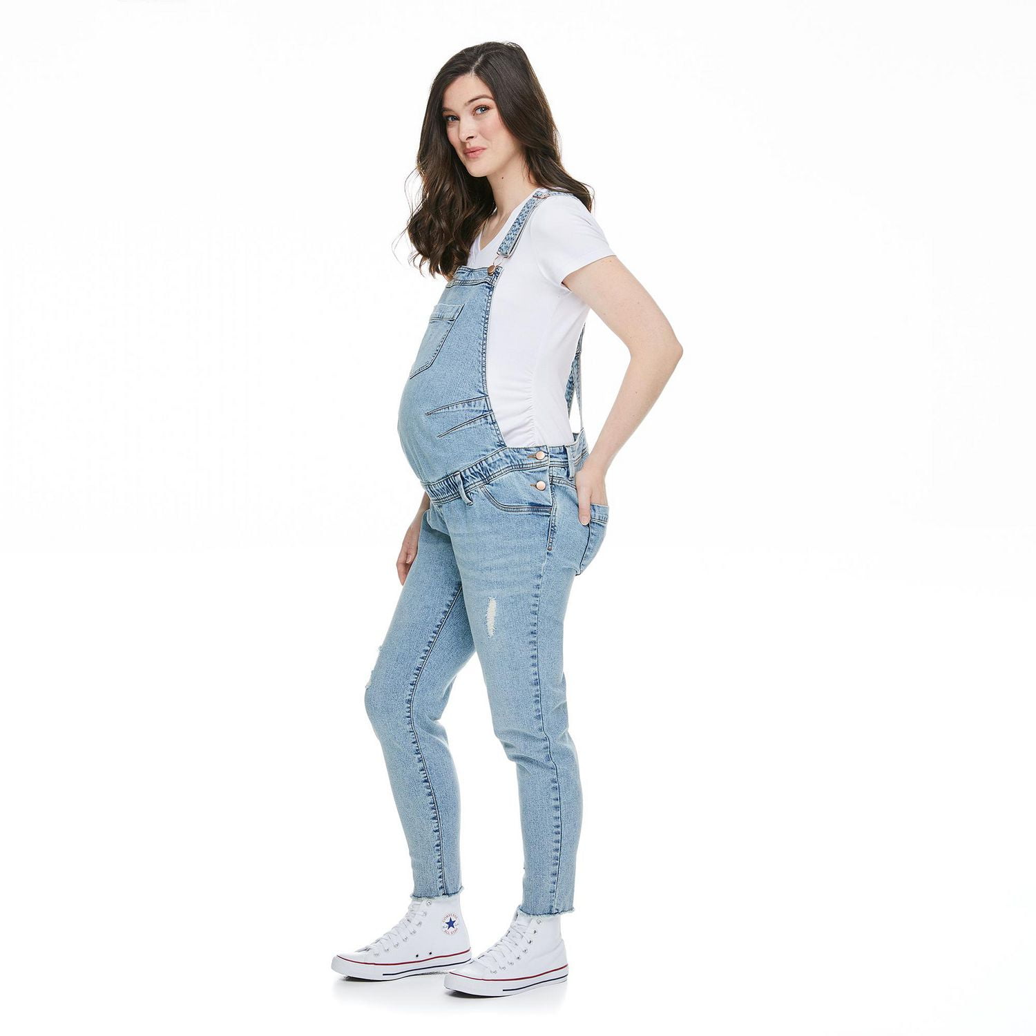 Paisley Sky Maternity Raw Hem Overall 