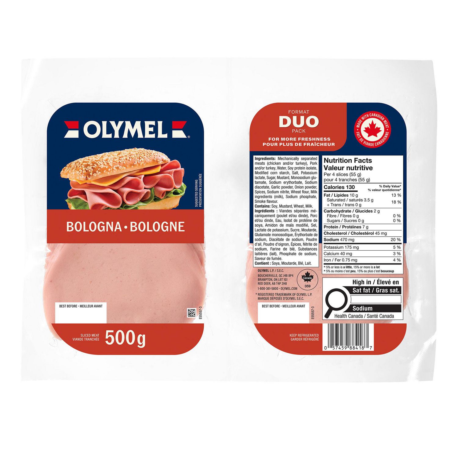 Bologne Olymel en tranches, 500g 2 x 250 g, 500 g