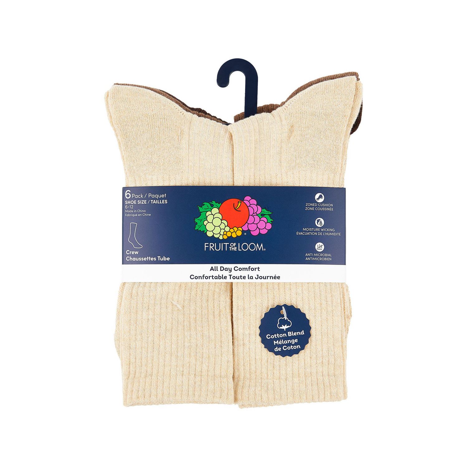 Fruit of the Loom Chaussettes mi-mollet All Day Comfort pour hommes, paquet de 6