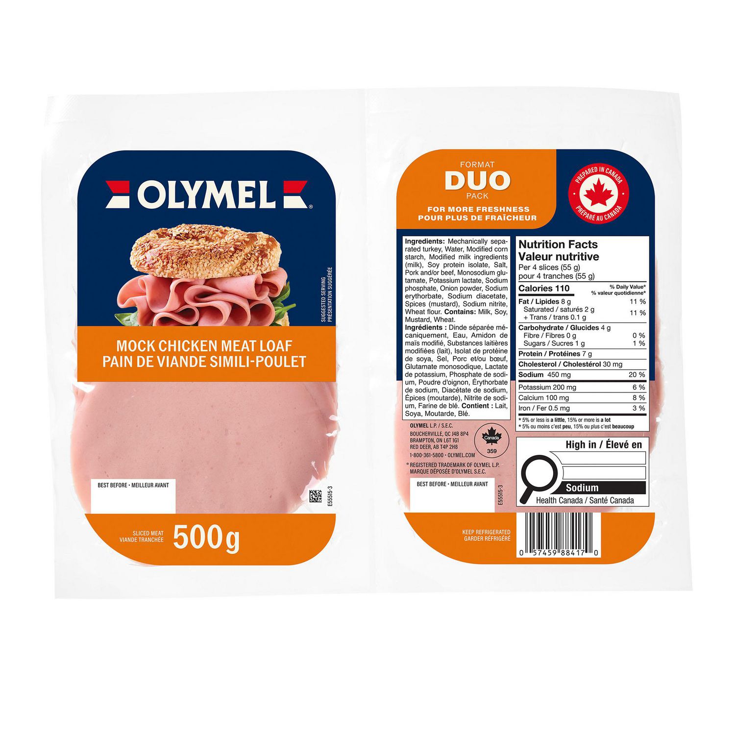 Pain de viande simili-poulet Olymel en tranches, 500g 2 x 250 g, 500 g