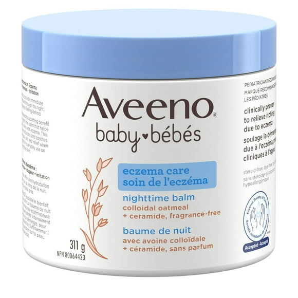 Aveeno Baby Eczema Care Nighttime Balm - Bedtime Body Lotion for itching due to eczema Colloidal Oatmeal + ceramide - Fragrance Free, 311 g