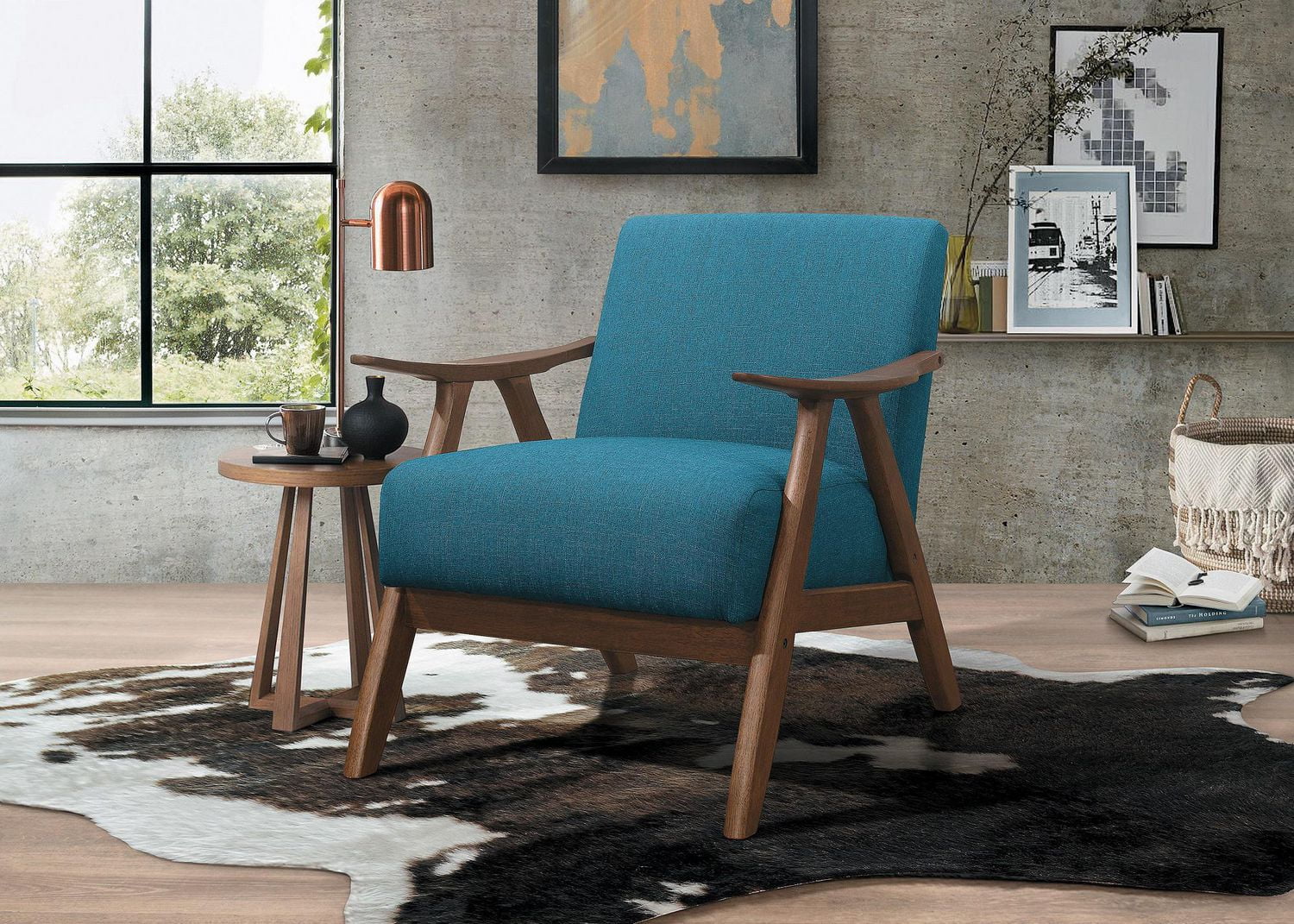 blue and brown accent chairs