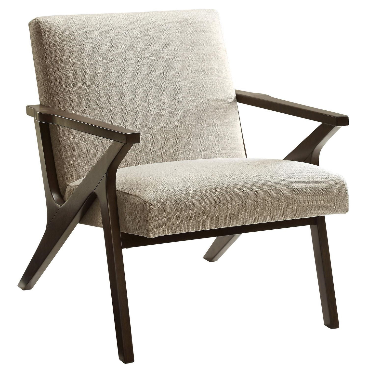 Mid-Century Fabric & Solid Wood Accent Chair in Beige | Walmart Canada