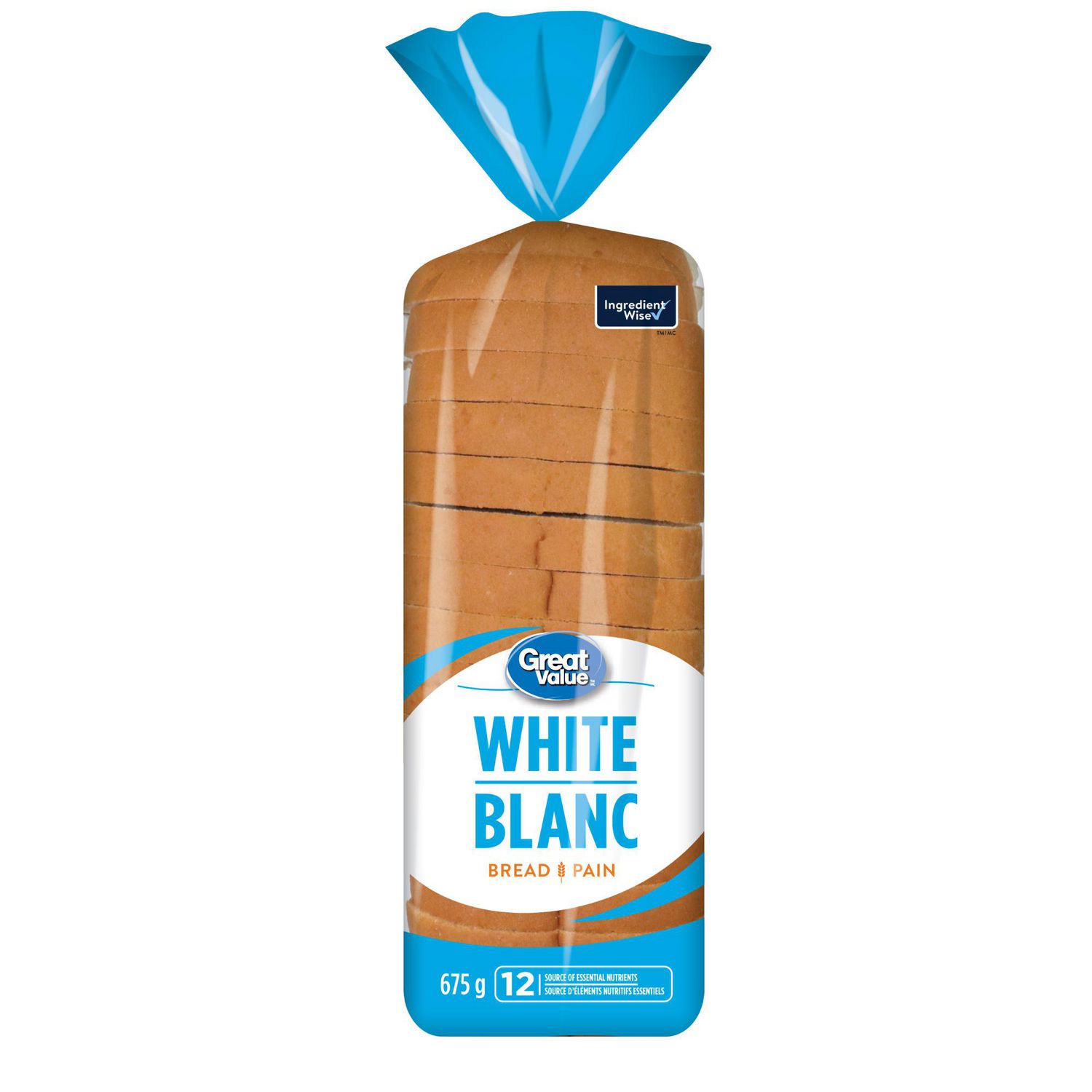 Great Value White Bread, Source of 12 Essential Nutrients, 675 g
