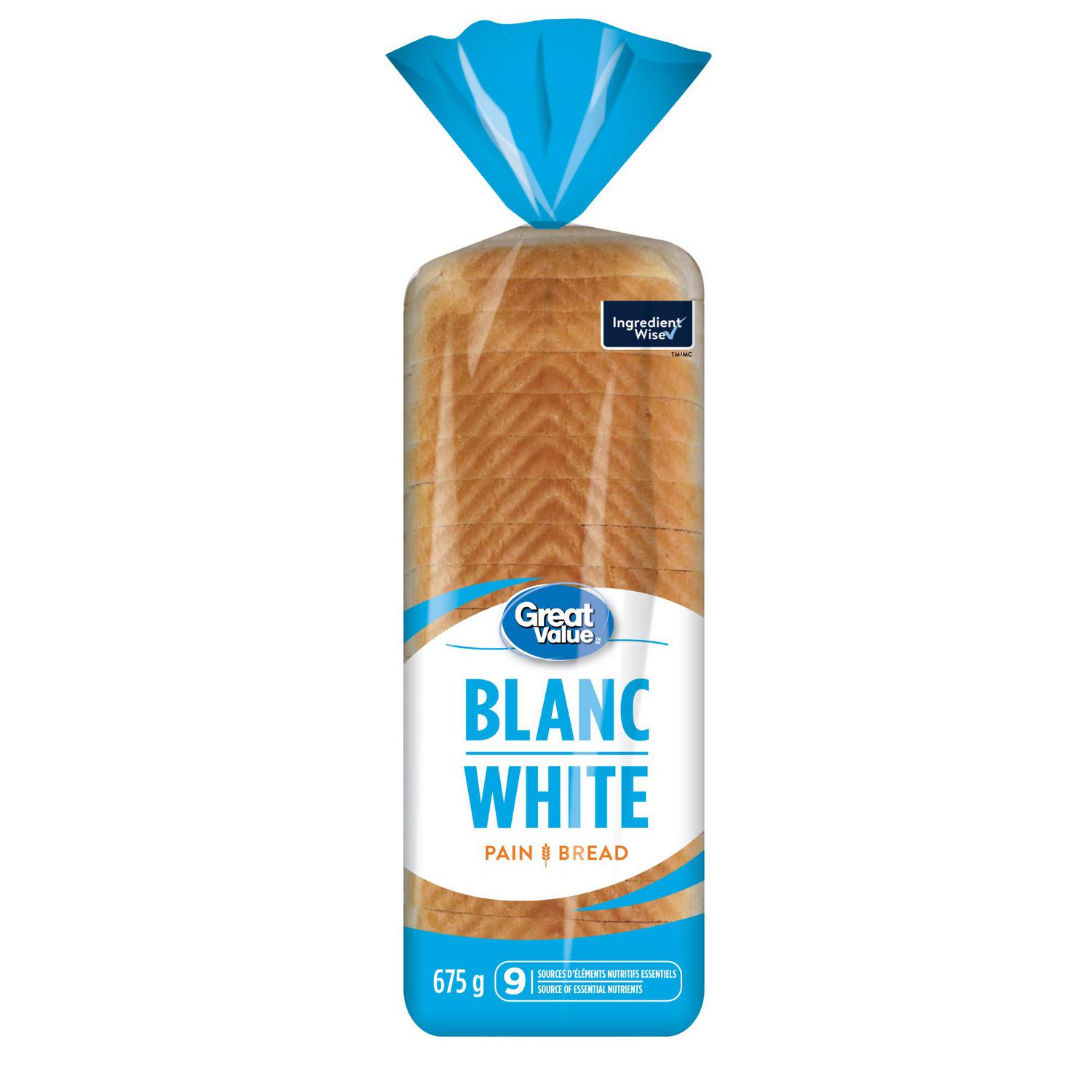 Pain blanc de Great Value, Source de 9 nutriments essentiels, 675 g