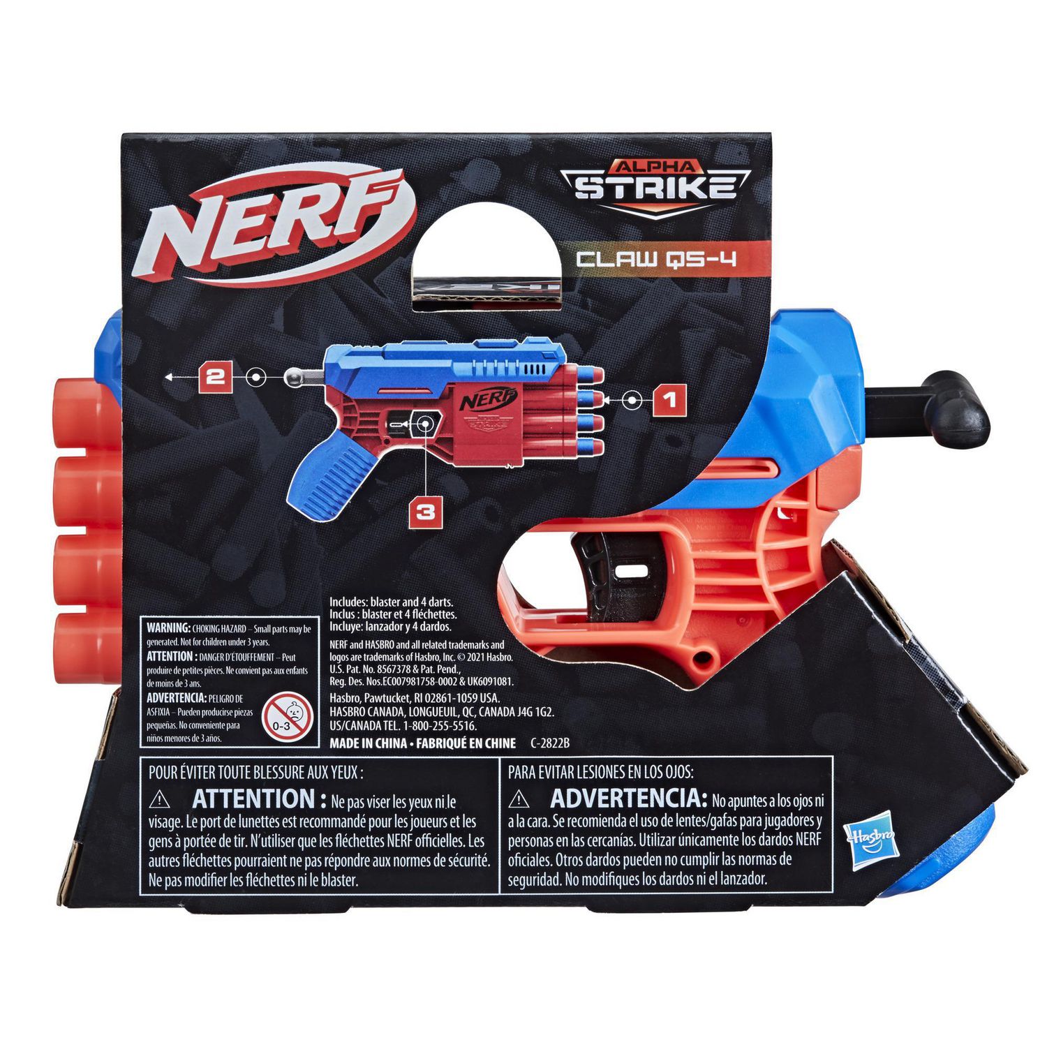 Nerf Alpha Strike Claw QS 4 Blaster and 4 Official Nerf Elite Foam Darts 4 Dart Blasting Easy Load Prime Fire Ages 8 and up Walmart