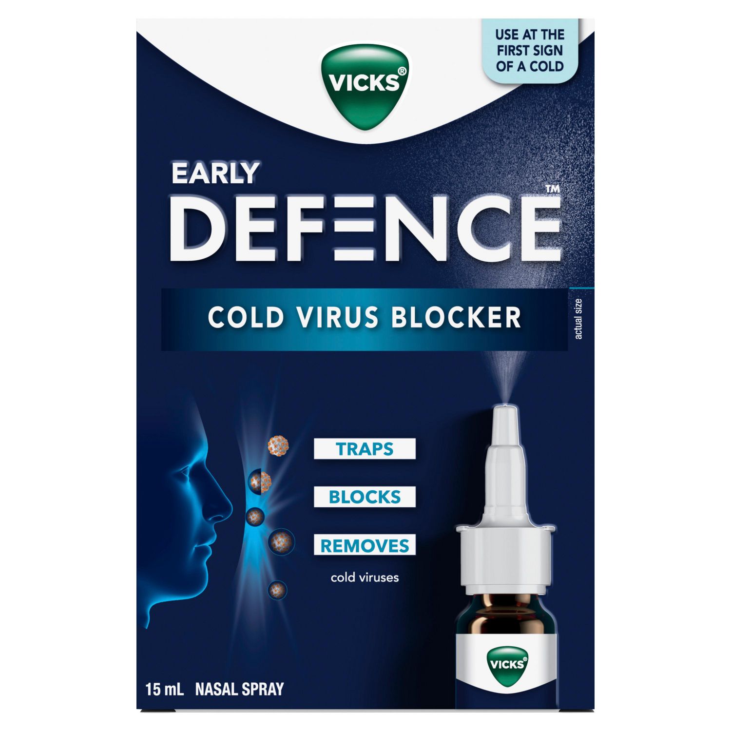 Vicks Early Defence Nasal Spray, Cold Virus Blocker, Clinically Proven, 15 mL